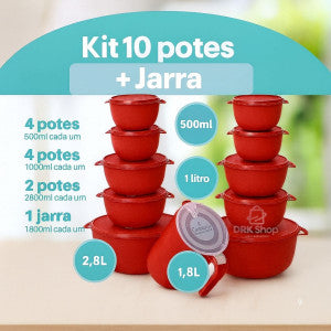 Kit 10 Potes Bowl com Jarra 1,8L